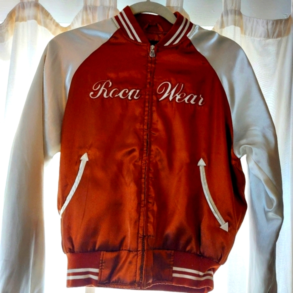 VINTAGE ROCAWEAR Womens Brown Shiny Satin Copper Jacket. Size Small